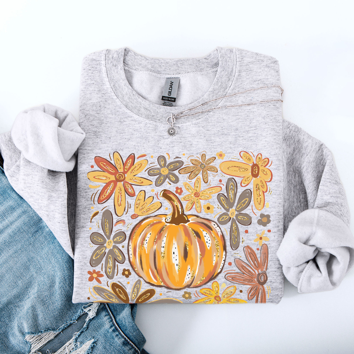 Beautiful Pumpkin Autumn Flowers Watercolor Floral Pattern With Rustic Harvest Vibes Sweatshirt