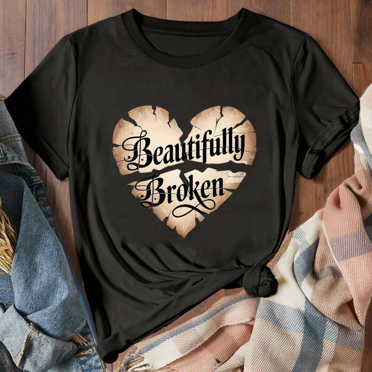 "Beautifully Broken" Vintage Graphic Tee - Stylish Urban Streetwear, Essential Couples Gift