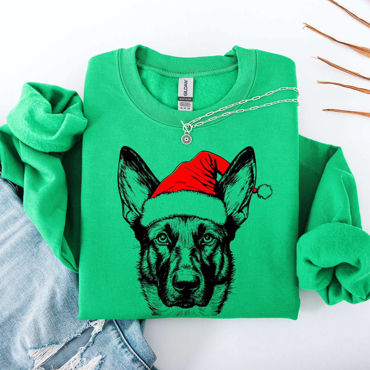 Belgian Malinois Santa Christmas Dog Lover Festive Holiday Theme Graphic Print Sweatshirt