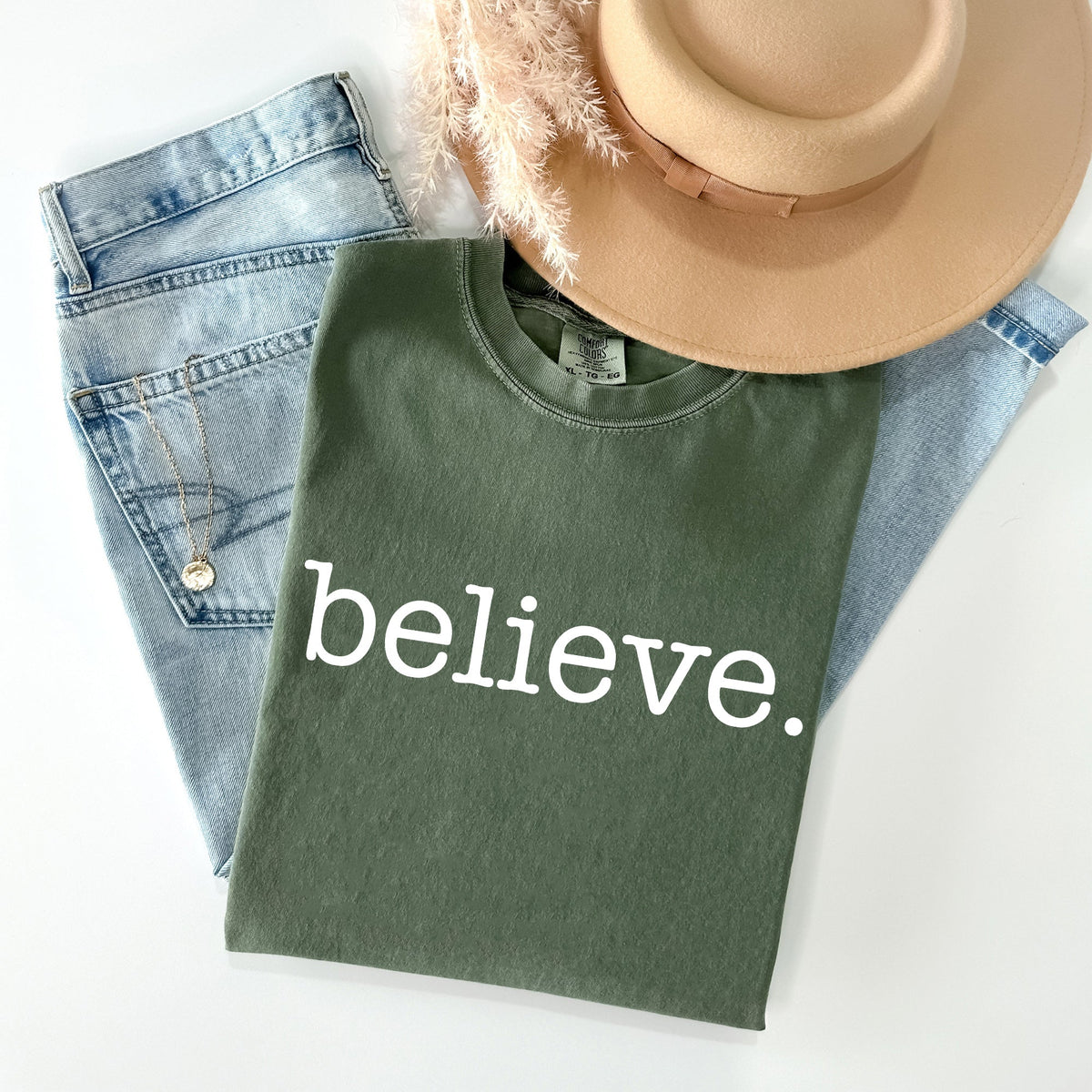 Believe Christmas Minimalist Holiday Santa Xmas Snow Winter Cozy Comfort Colors Tee