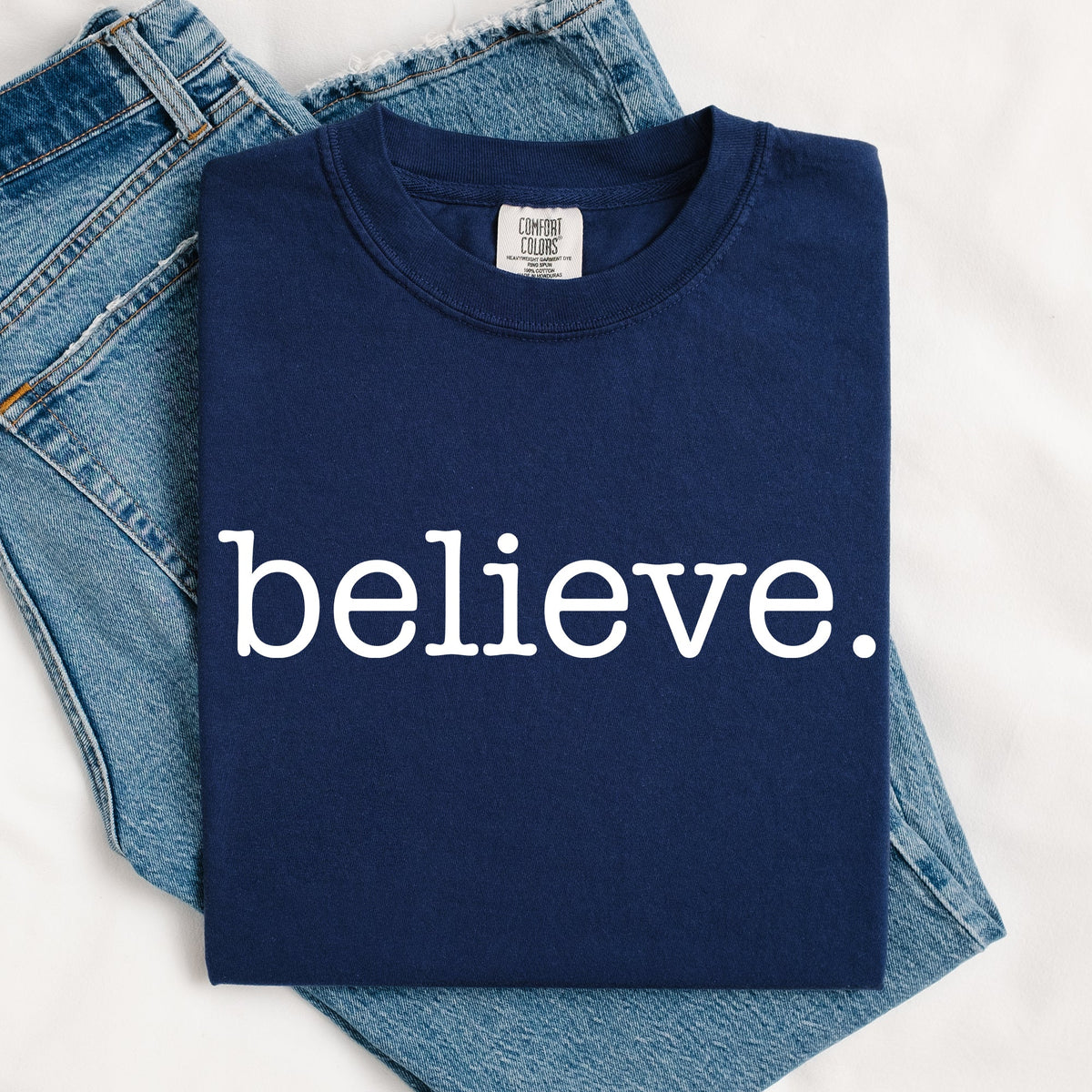 Believe Christmas Minimalist Holiday Santa Xmas Snow Winter Cozy Comfort Colors Tee