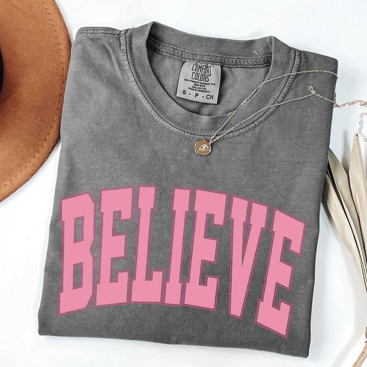 Believe Varsity Collegiate Christmas Santa Winter Xmas Classic Comfort Colors Tee