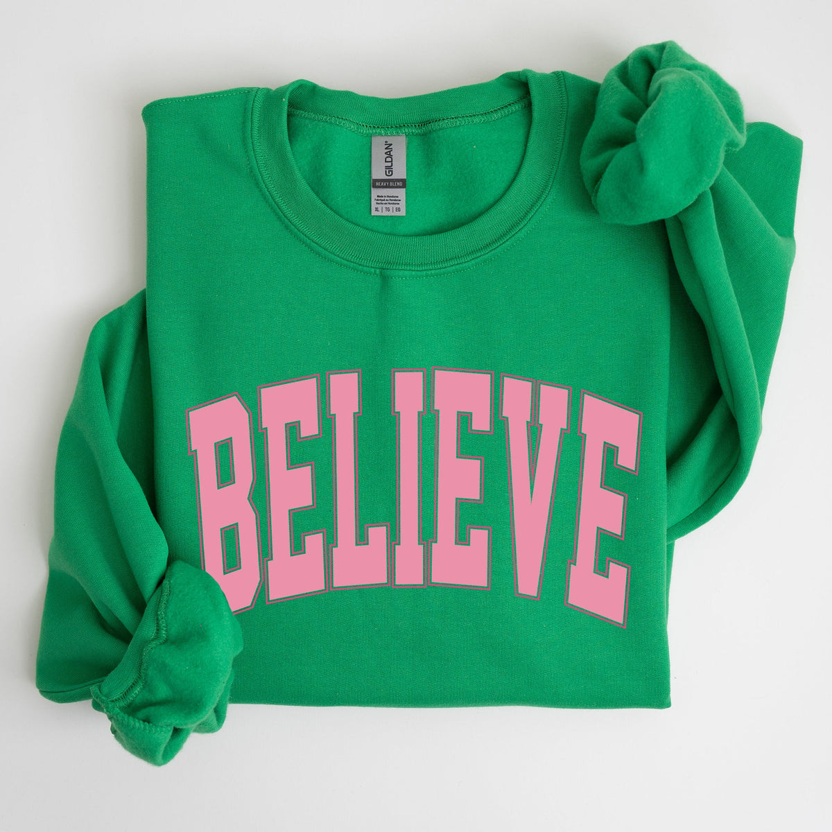 Believe Varsity Collegiate Christmas Santa Winter Xmas Festive Holiday Cheer Sweatshirt