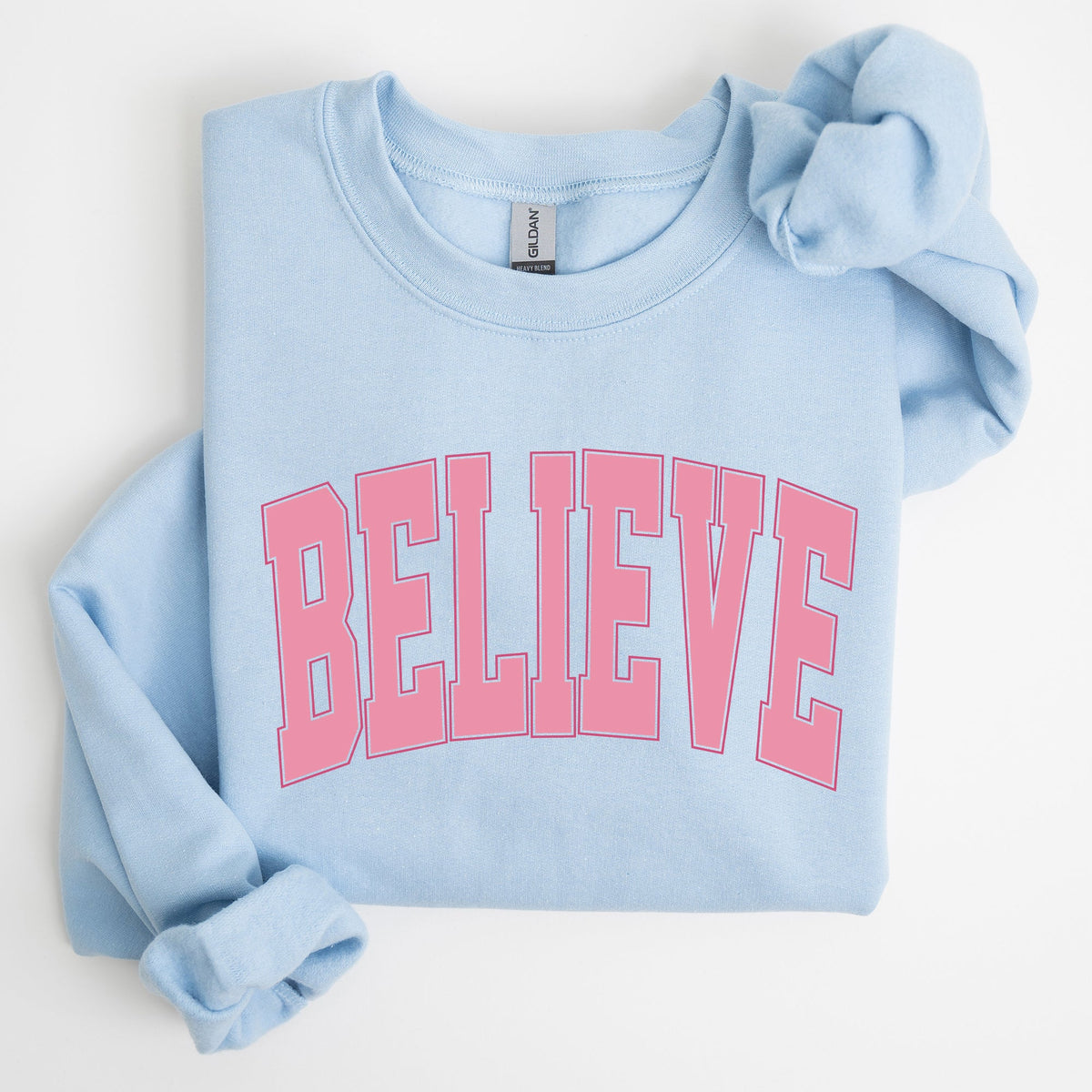 Believe Varsity Collegiate Christmas Santa Winter Xmas Festive Holiday Cheer Sweatshirt