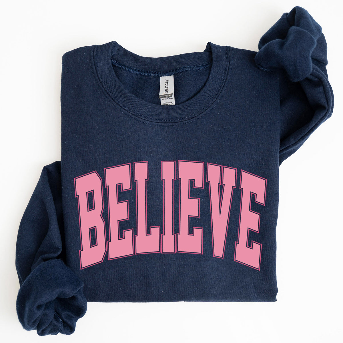 Believe Varsity Collegiate Christmas Santa Winter Xmas Festive Holiday Cheer Sweatshirt