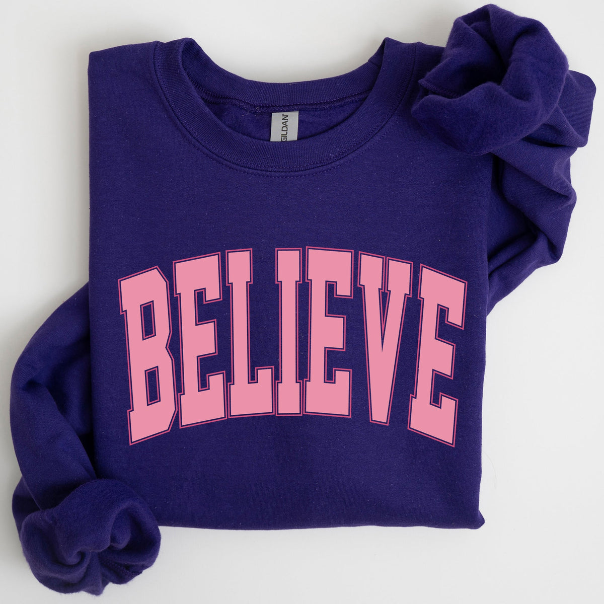 Believe Varsity Collegiate Christmas Santa Winter Xmas Festive Holiday Cheer Sweatshirt