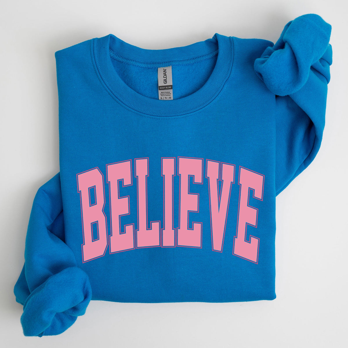 Believe Varsity Collegiate Christmas Santa Winter Xmas Festive Holiday Cheer Sweatshirt