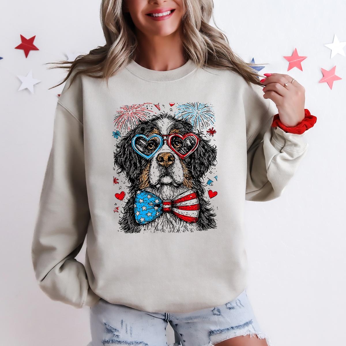 Bernese Mountain Patriotic Dog USA 4th of July Edition Sweatshirt for Pet Lovers