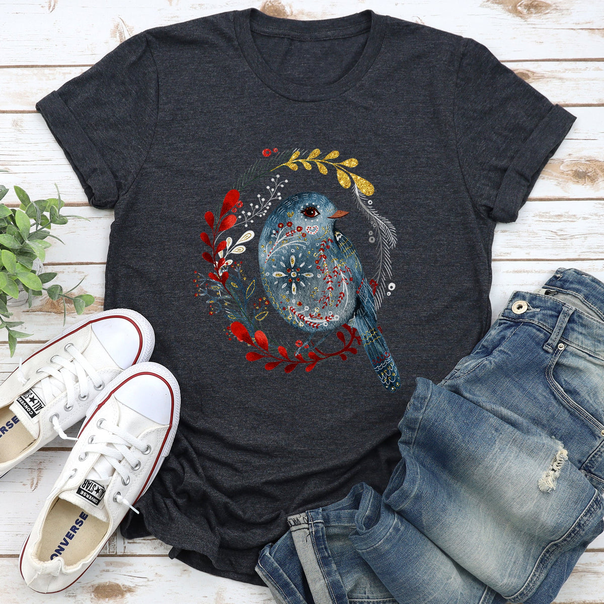 Bird Folk Art Scandinavian Winter Christmas Illustration Limited Collective Graphic Tee