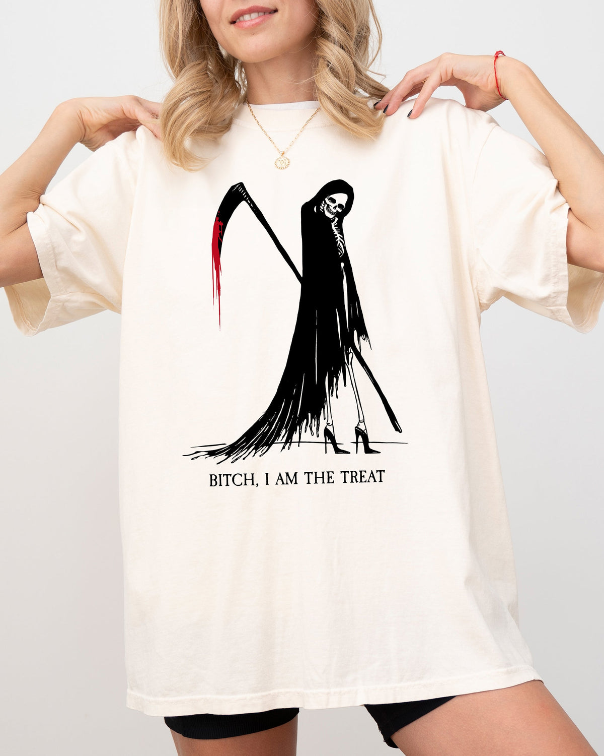 Bitch I Am The Treat Trick Or Treat Death Skeleton Witch Crude Sarcastic Vulgar Comfort Colors Tee