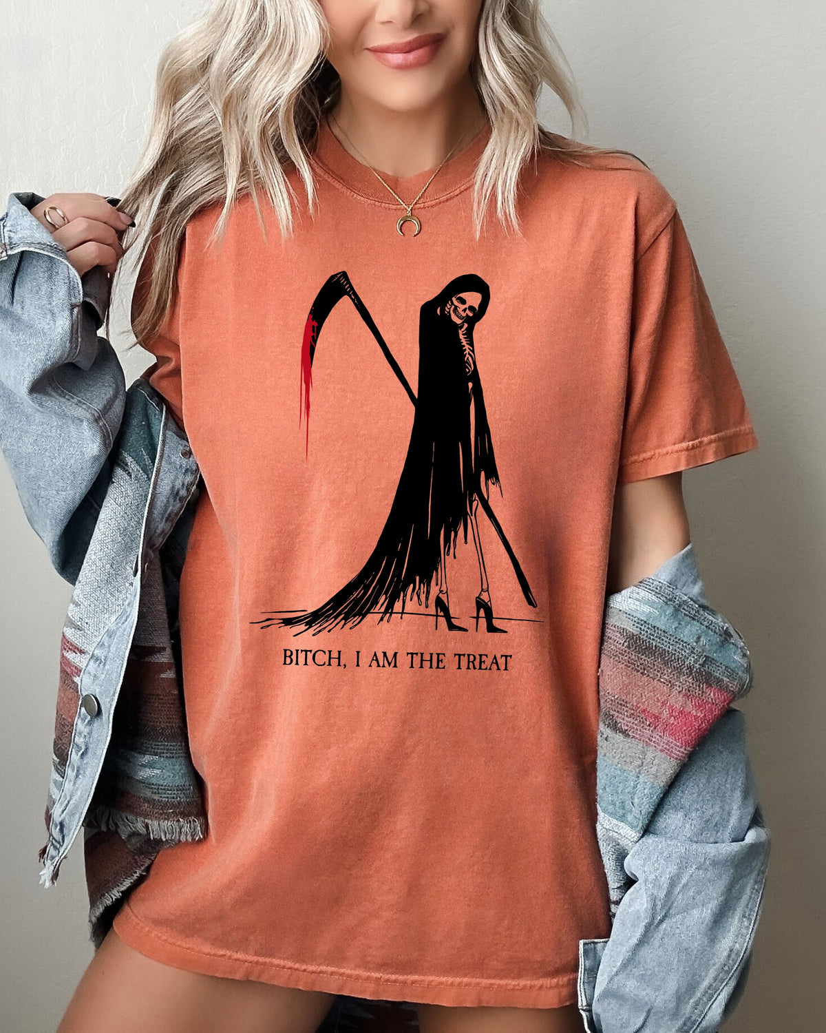 Bitch I Am The Treat Trick Or Treat Death Skeleton Witch Crude Sarcastic Vulgar Comfort Colors Tee