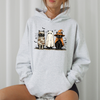 Black Cats Boo Ghost Cats Retro Halloween Gothic Autumn Night Pumpkin Moonlit Midnight Graphic Hoodie