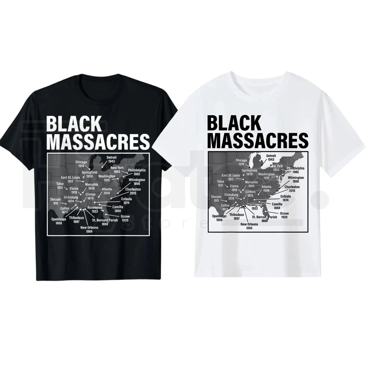 Black Massacres History Map T-Shirt – Afro-American Struggle Awareness Tee