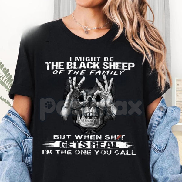 "Black Sheep of the Family" Skull with OK Print T-Shirt - Funny Rebel Slogan Tee, Unisex Edgy Graphic Apparel, Ironic Statement Shirt