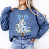 Blue Christmas Christmas Tree Bow Delft Coquette Floral Santa Holiday Elegance Sweatshirt