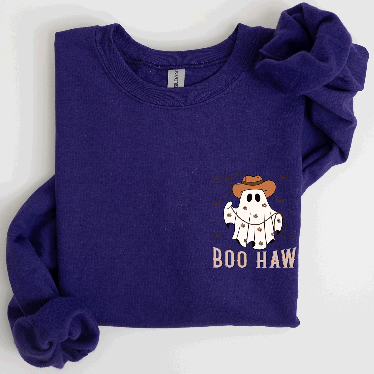 Boo Haw Lasso Cowboy Western Halloween Spirit Of The Wild Frontier Classic Western Quote Pocket Sweatshirt