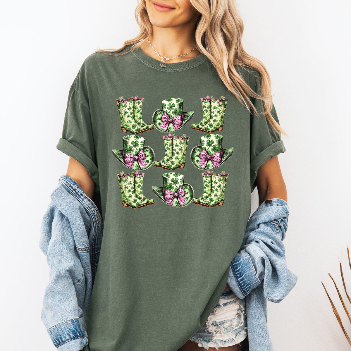 Boots And Hats Cowboy St Patrick's Day Shamrock Clover Lucky Leprechaun Comfort Colors Tee