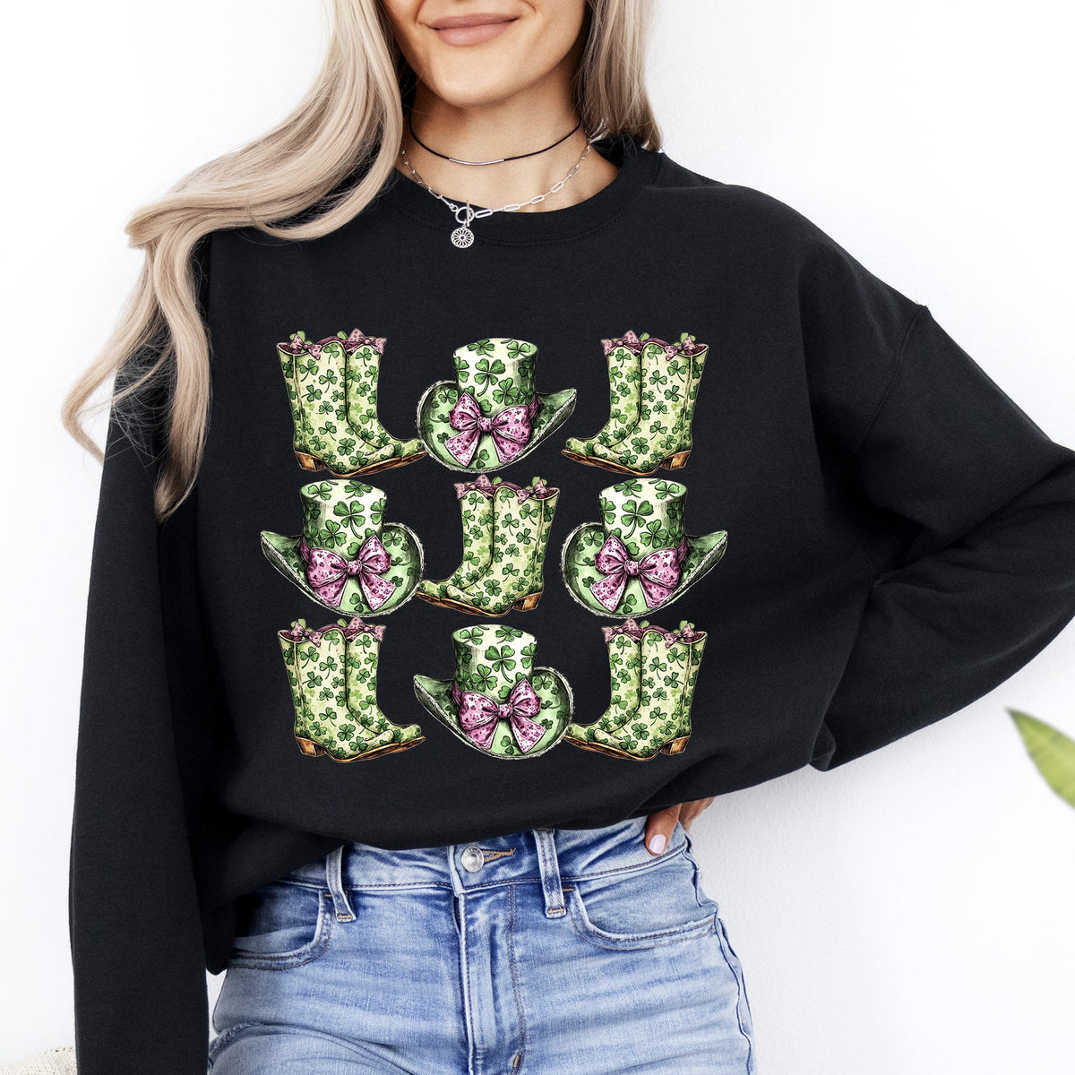 Boots And Hats Cowboy St Patrick's Day Shamrock Clover Lucky Leprechaun Sweatshirt