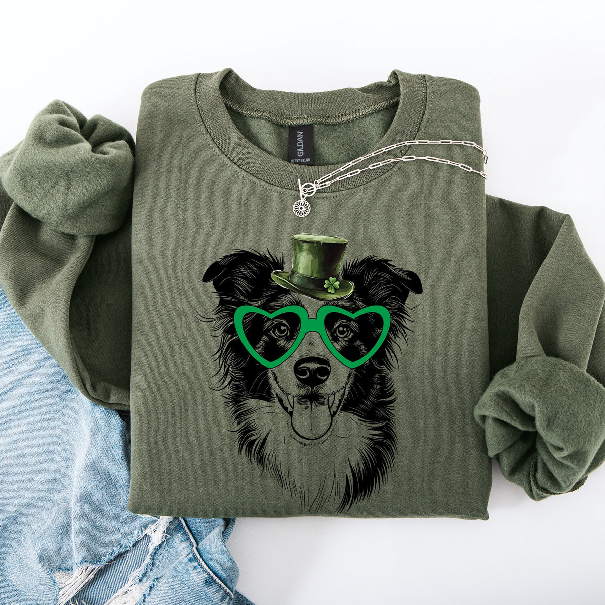 Border Collie Adorable Dog St Patrick's Day Lucky Irish Cozy Classic Warm Sweatshirt