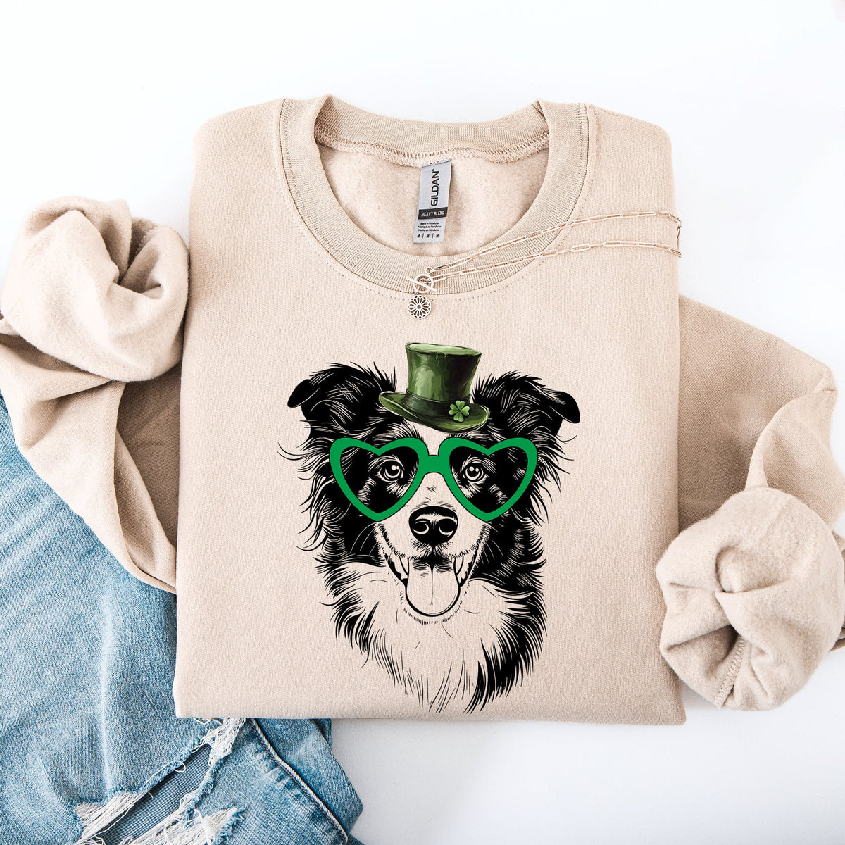 Border Collie Adorable Dog St Patrick's Day Lucky Irish Cozy Classic Warm Sweatshirt