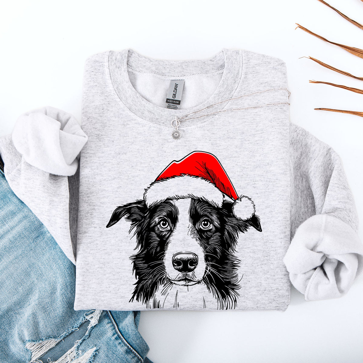 Border Collie Santa Christmas Dog Lover Pet Festive Cozy Warm Winter Premium Sweatshirt