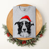 Border Collie Santa Christmas Dog Lover Pet Portrait Art Graphic Comfort Colors Tee