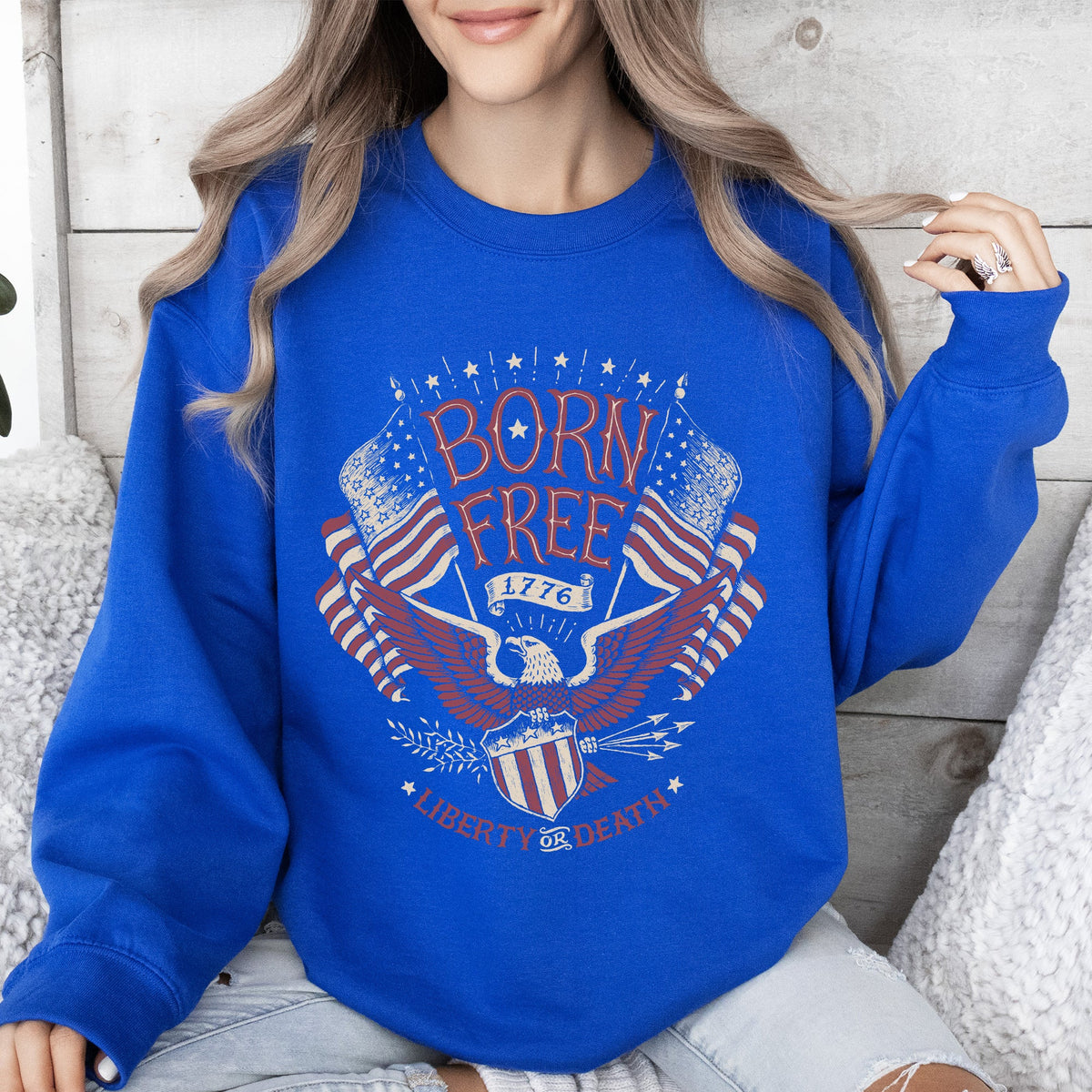 Born Free Patriotic 1776 4th Of July American Spirit Celebration Flag Inspired Sweatshirt