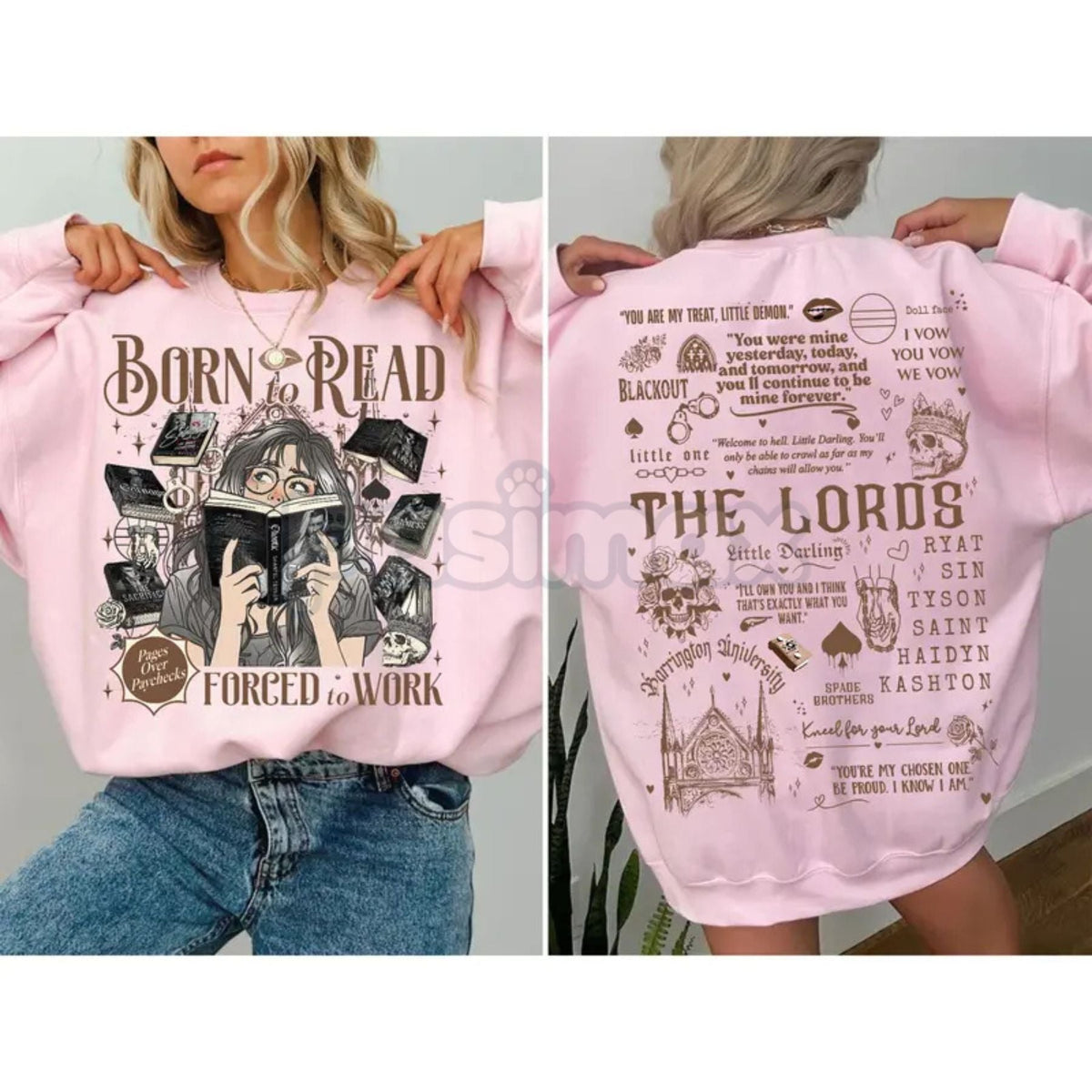Born To Read Forced To Work Sweatshirt | Funny Book Lover Crewneck | Aesthetic Librarian Jumper | Bibliophile Gift for Her | Dark Academia Reading Pullover | Bookish Gift
