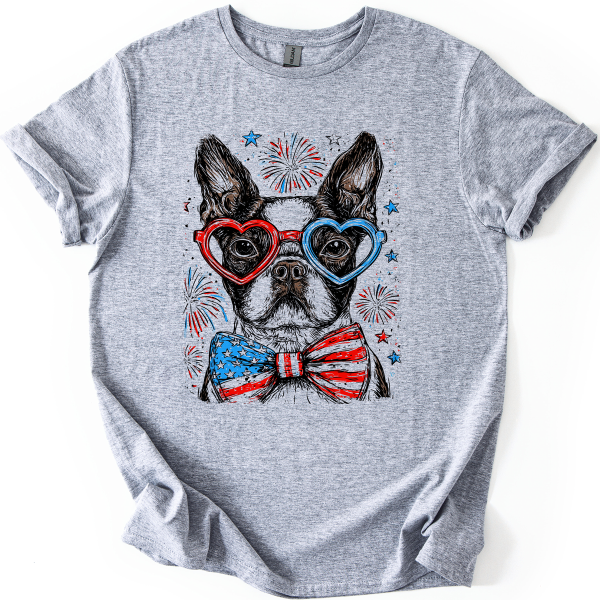 Boston Terrier Patriotic Dog USA Flag Fourth Of July Stars And Stripes Edition Graphic Tee