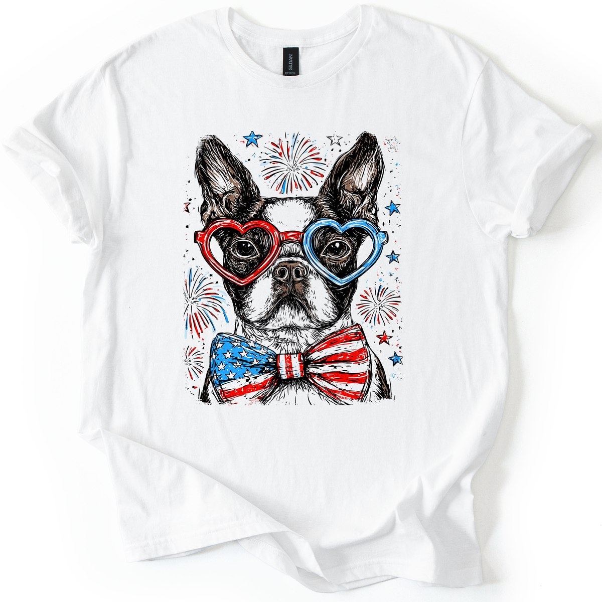 Boston Terrier Patriotic Dog USA Flag Fourth Of July Stars And Stripes Edition Graphic Tee