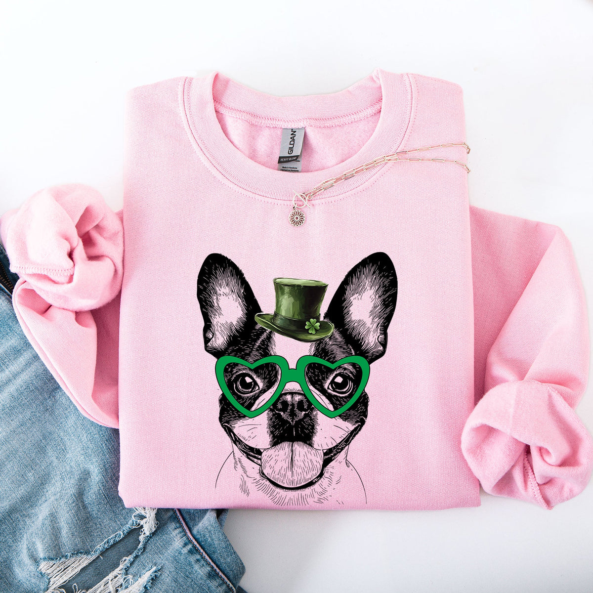Boston Terrier Adorable Dog St Patrick's Day Lucky Irish Charm Clover Parade Celebration Sweatshirt