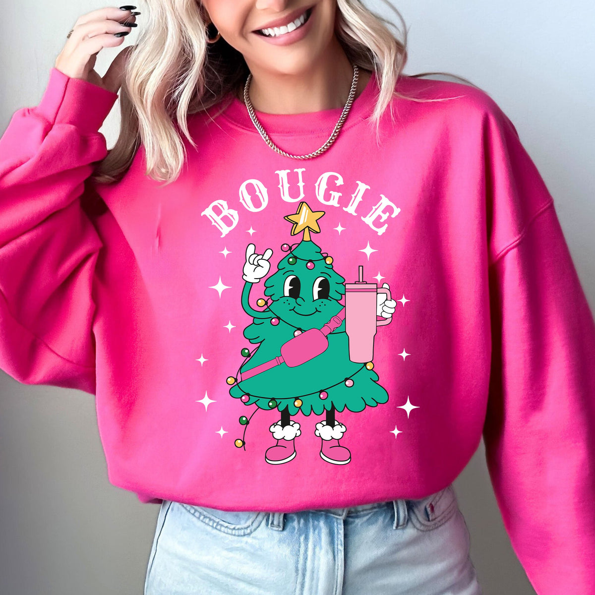 Bougie Christmas Tree Santa Winter Snow Xmas Cozy Festive Holiday Graphic Sweatshirt
