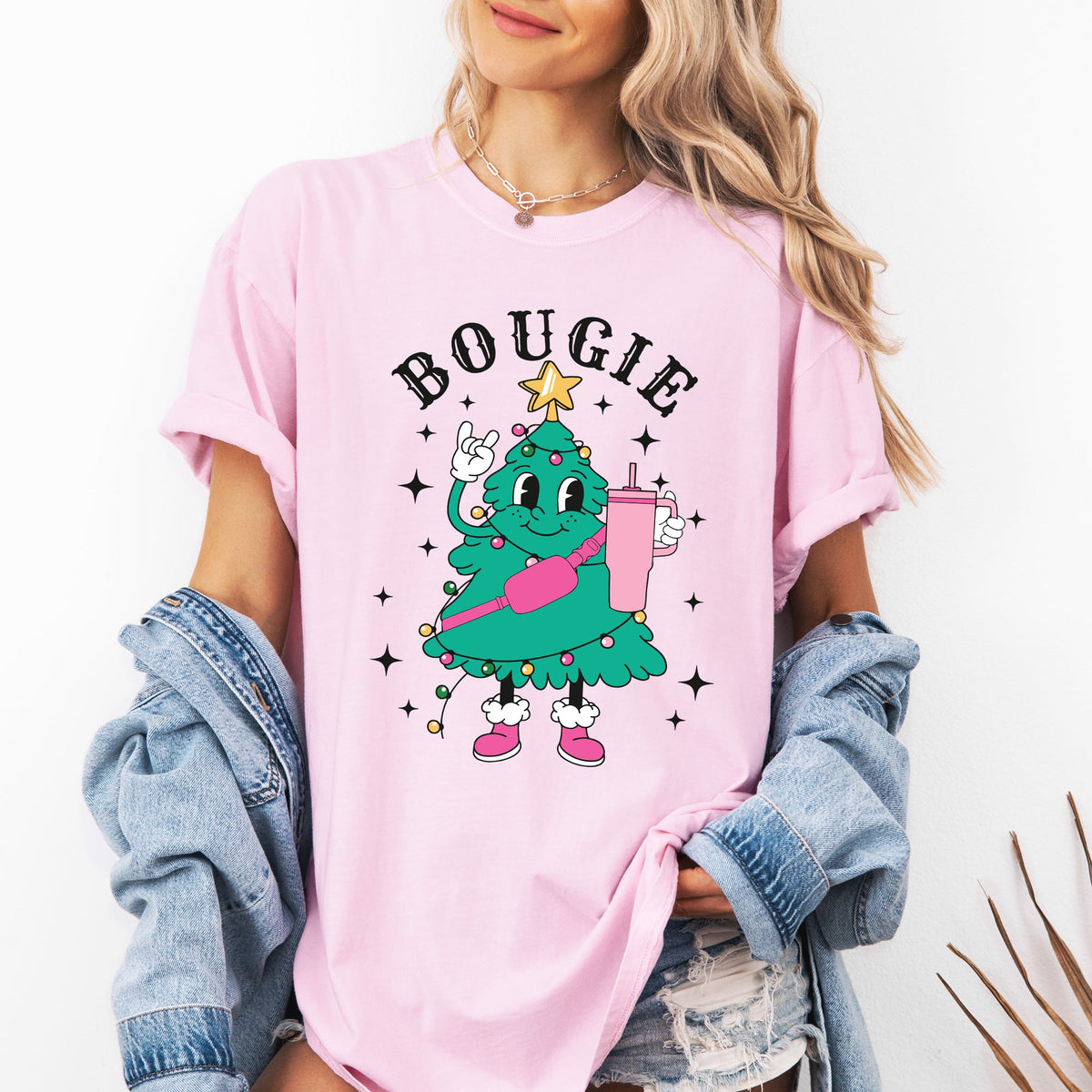 Bougie Christmas Tree Santa Winter Snow Xmas Holiday Ornament Illustration Comfort Colors Tee