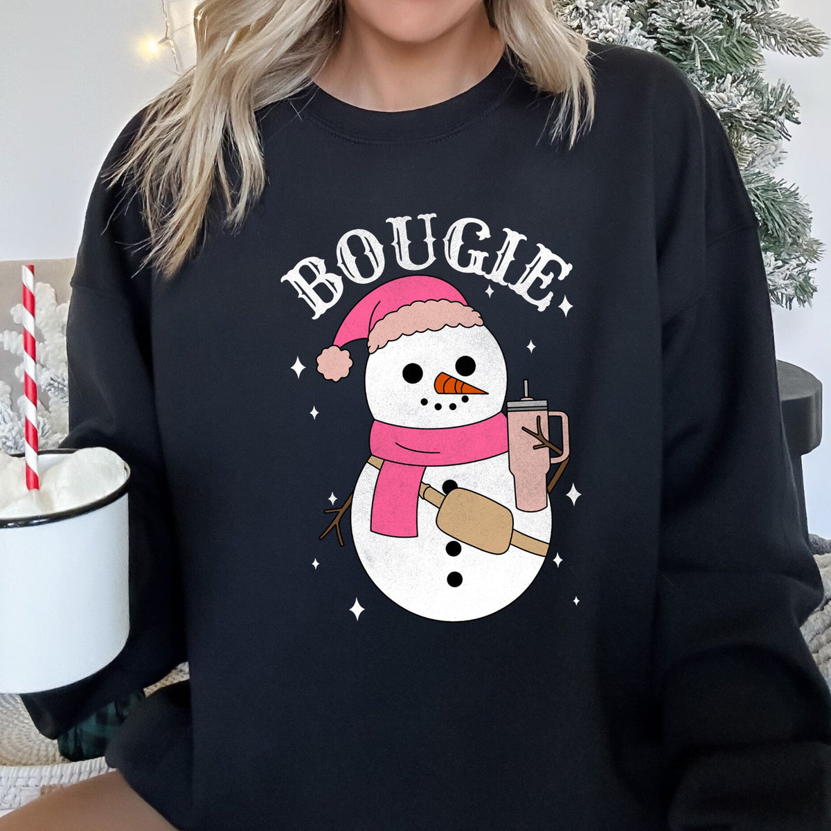 Bougie Snowman Christmas BooJee Cozy Holiday Festive Winter Comfort Fleece Sweatshirt