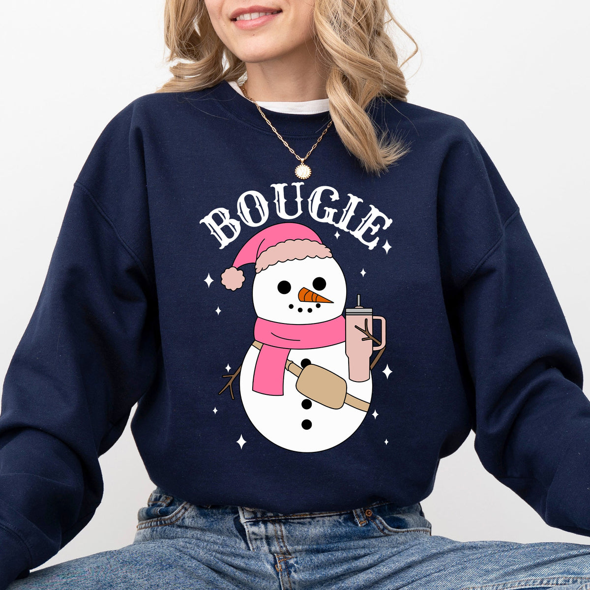 Bougie Snowman Christmas Santa Winter Snow Xmas Holiday Cheer Festive Cozy Classic Sweatshirt