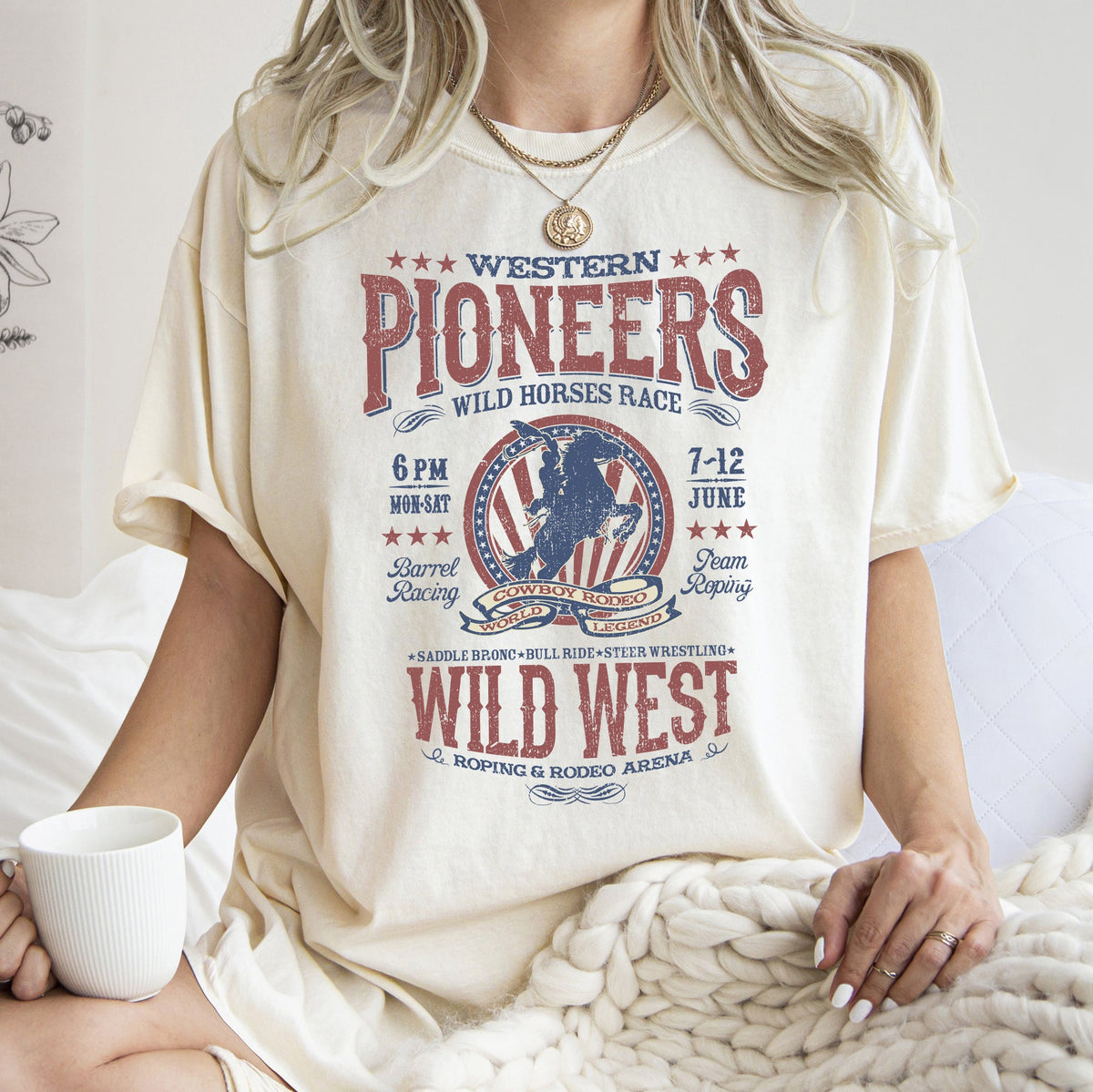 Bronco Riding Wild Horse Race Cowboy Cowgirl Western Frontier Comfort Colors Tee