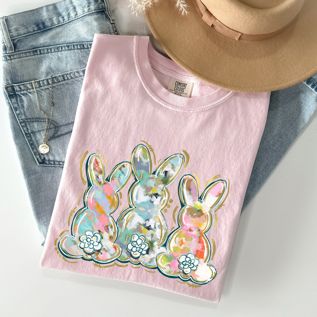 Brushstroke Easter Peter Cottontail Watercolor Illustration Art Print Comfort Colors Tee