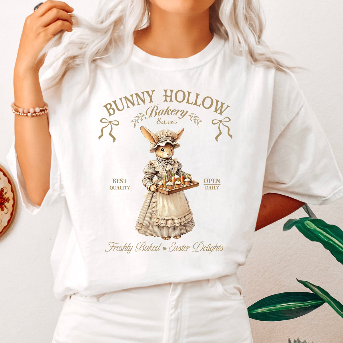 Bunny Hollow Bakery Easter Bunny Jesus Rabbit Holiday Family Friendly Comfort Colors Tee