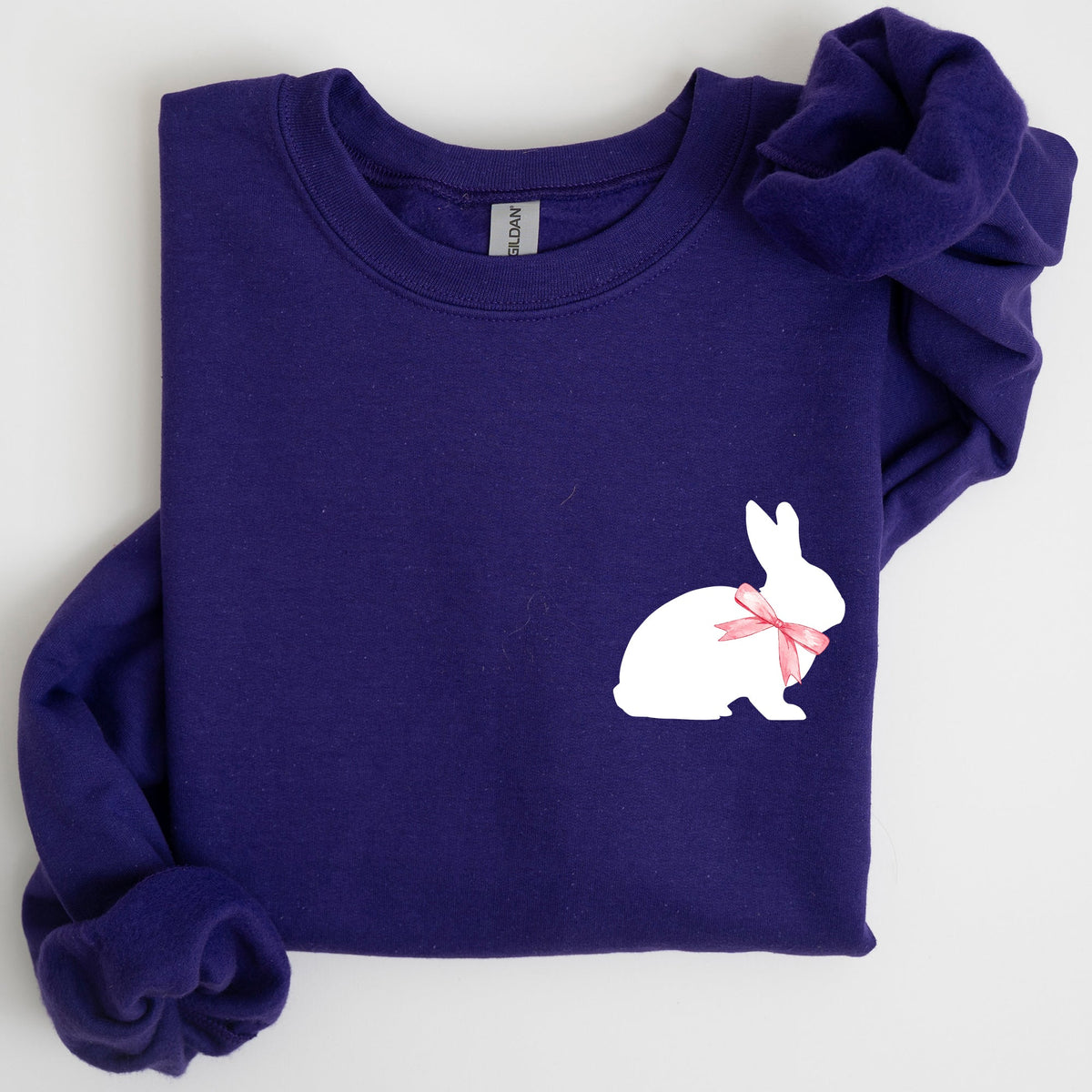Bunny Wearing A Bow Pocket Print Easter Rabbit Illustration For Spring Sweatshirt