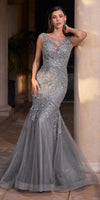 Ladivine CB128 Long Mermaid Floral Pattern Layers of Tulle Trumpet Gown