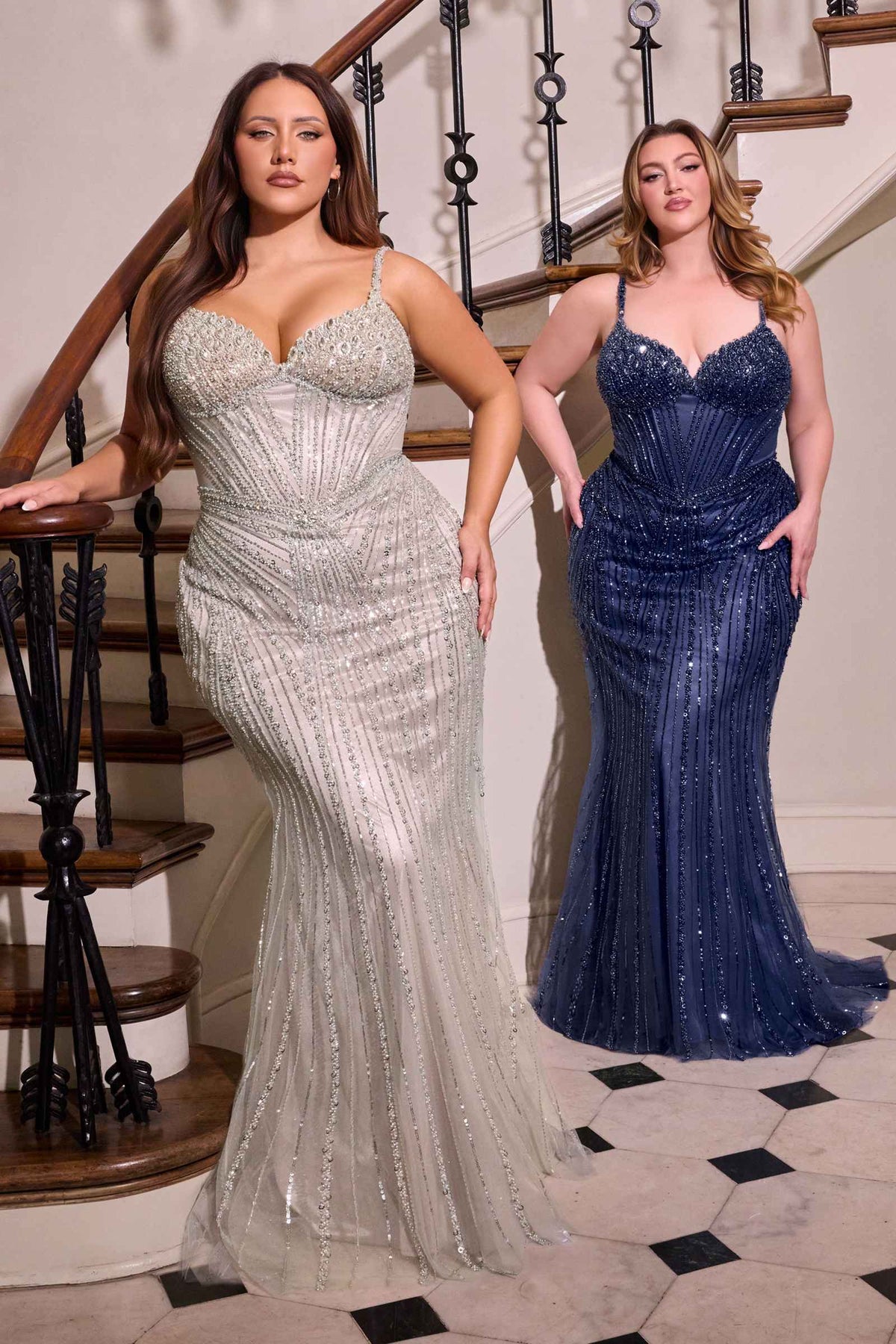 Ladivine CC398C Dress Strapless Beaded Fitted Plus Size Prom Gown