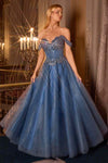 Ladivine CC471 Off Shoulder Glitter Tulle Corset Bodice A-line Ball Gown