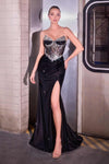 Ladivine CC490 Sheer Corset Bodice Strapless Fitted Formal Gown