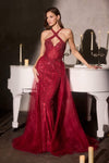 Ladivine CC495 Halter Neckline Beaded Motif Fitted Gown