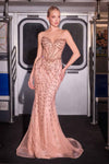 Ladivine CC8262 Crystal Adorned Sheer Bodice Strapless Fitted Mermaid Gown
