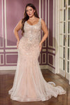 Ladivine CC8270C Glamour Scoop Neck Scroll Motifs Plus Size Mermaid Gown