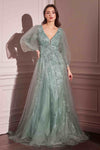 Ladivine CD0102 Dress Long Sleeve Layered Tulle A-Line Gown
