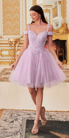 Cinderella Divine CD0132 Short A-Line Dress Off The Shoulder Glitter Tulle Skirt