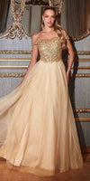 Cinderella Divine CD0177 Glitter Tulle A-Line Ball Gown Off the Shoulder