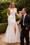 Ladivine CD0215W Long Strapless Pointed Bust Beaded Mermaid Gown